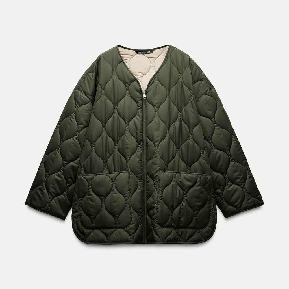 Zara Dark Green Quilted Puffer Jacket